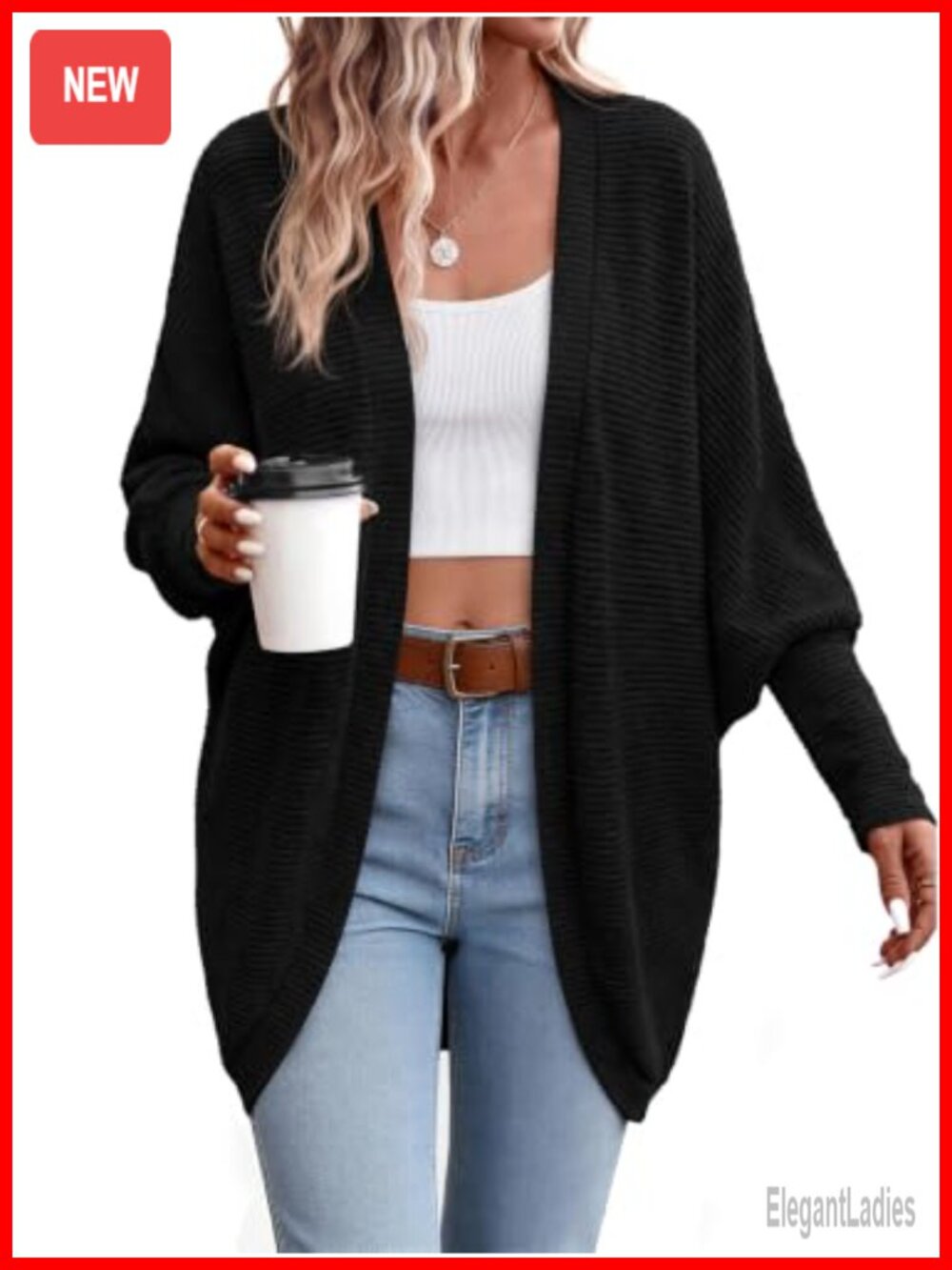 PRETTYGARDEN Batwing Long Sleeve Lightweight Ribbed Knit Cardigan Sweater for